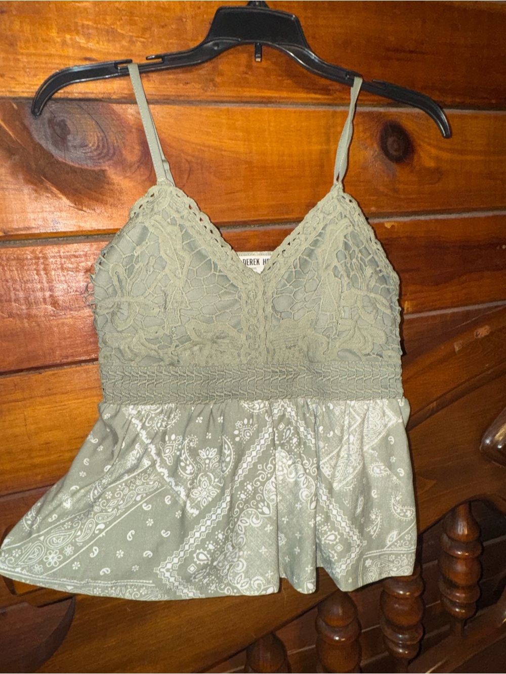 Derek Heart Sage Lace Crochet Peplum Crop Top